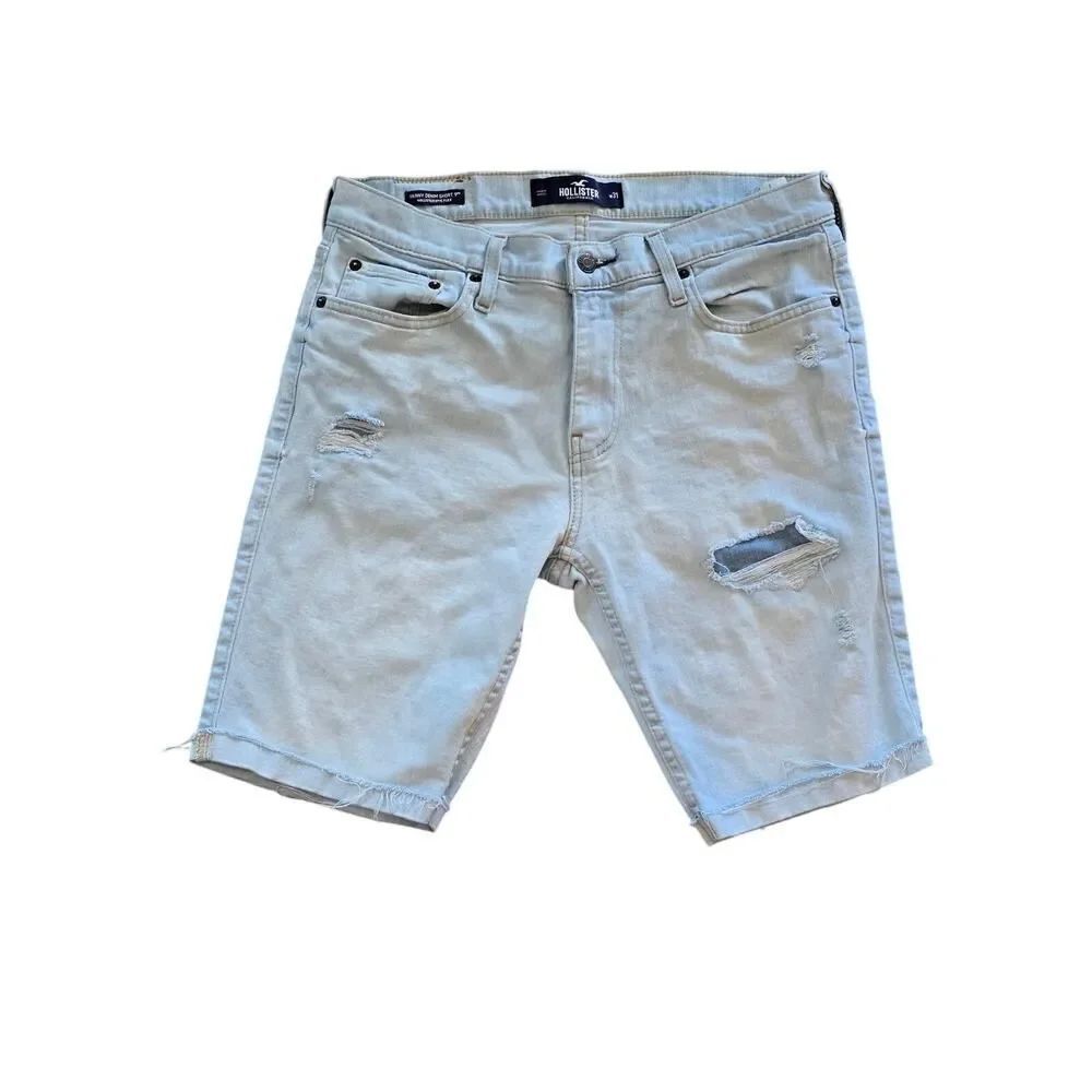 Hollister Men’s W31 Epic Flex Skinny Denim Shorts 9” Light Wash Distresse